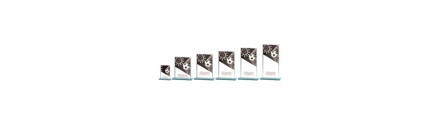 MUSTANG BLACK/SILVER FOOTBALL GLASS TROPHY -  6 SIZES - 8CM - 18CM
